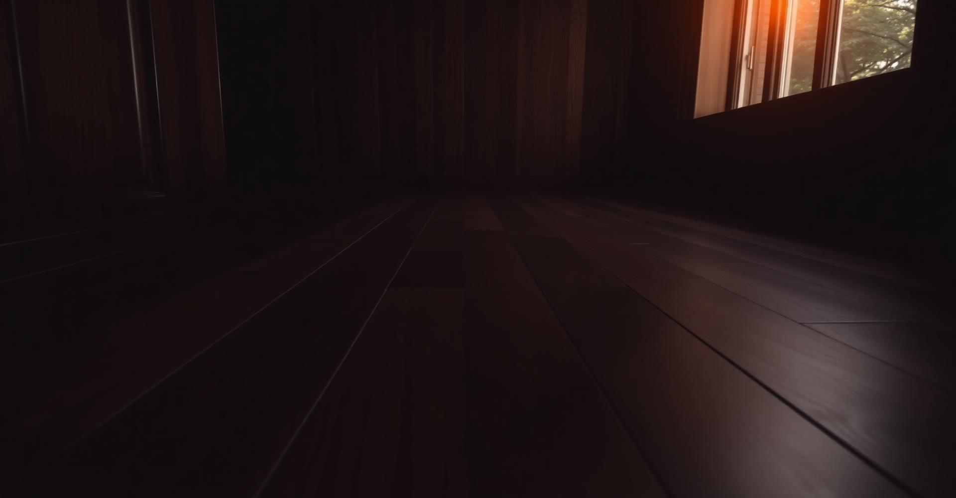 Dark walnut hardwood floor lit from the side