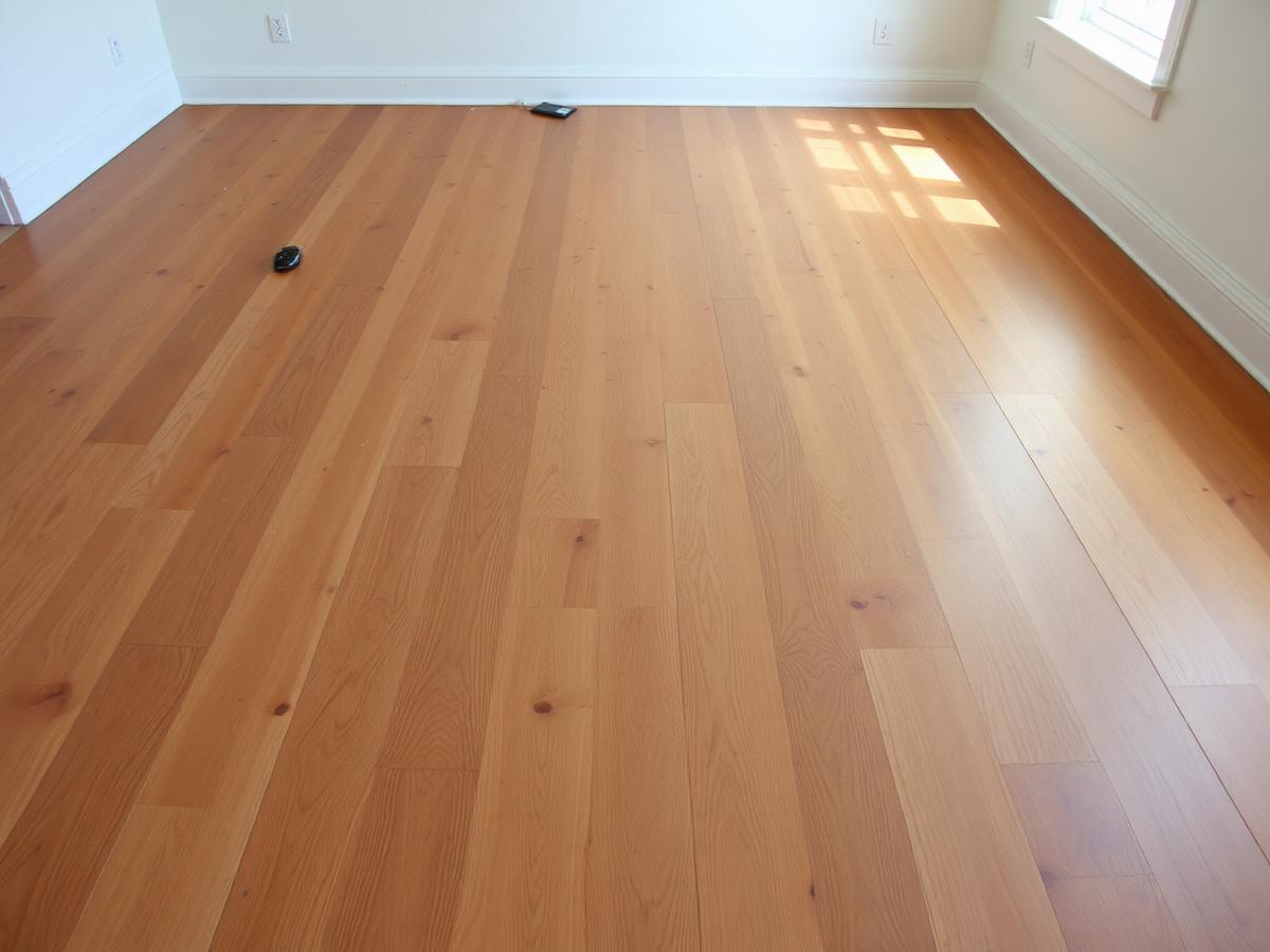 Hardwood floor showing worn and freshly refinished sections