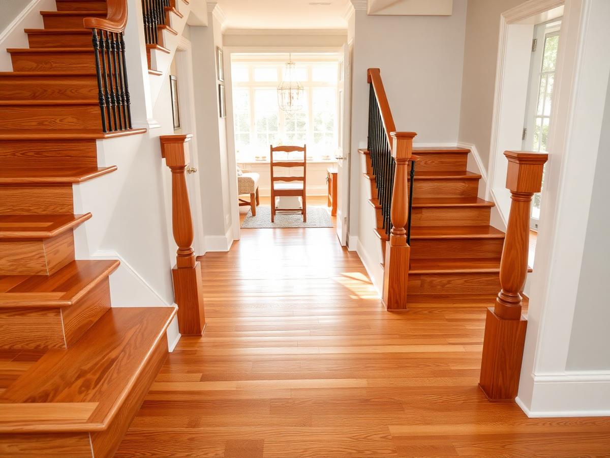 Hardwood staircase treads and landing